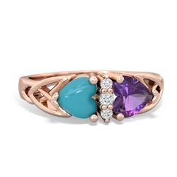 Turquoise Celtic Knot Double Heart 14K Rose Gold ring R5040