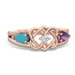 Turquoise Hearts Intertwined 14K Rose Gold ring R5880