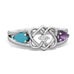 Turquoise Hearts Intertwined 14K White Gold ring R5880