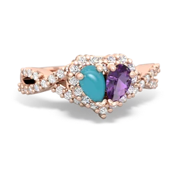 Turquoise Diamond Twist 'One Heart' 14K Rose Gold ring R2640HRT