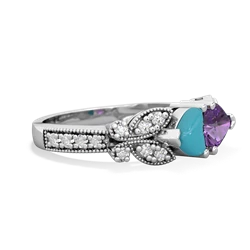 Turquoise Diamond Butterflies 14K White Gold ring R5601