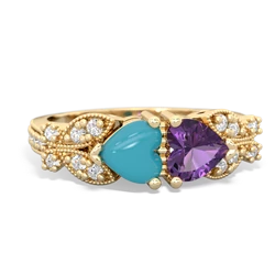 Turquoise Diamond Butterflies 14K Yellow Gold ring R5601