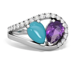 Turquoise Nestled Heart Keepsake 14K White Gold ring R5650