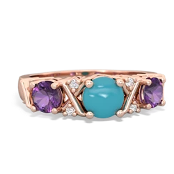 Turquoise Hugs And Kisses 14K Rose Gold ring R5016