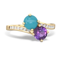 Turquoise Channel Set Two Stone 14K Yellow Gold ring R5303