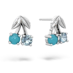 Turquoise Sweet Cherries 14K White Gold earrings E7001