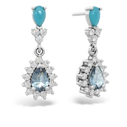 Turquoise Halo Pear Dangle 14K White Gold earrings E1882