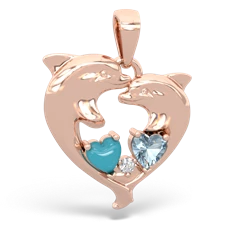 Turquoise Dolphin Heart 14K Rose Gold pendant P5820