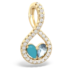 Turquoise Pave Twist 'One Heart' 14K Yellow Gold pendant P5360