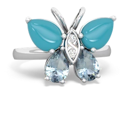 Turquoise Butterfly 14K White Gold ring R2215