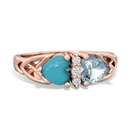 Turquoise Celtic Knot Double Heart 14K Rose Gold ring R5040