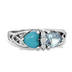 Turquoise Celtic Knot Double Heart 14K White Gold ring R5040