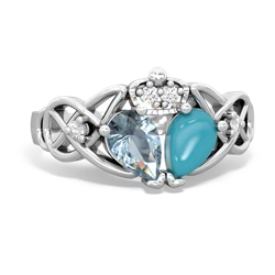 Turquoise 'One Heart' Celtic Knot Claddagh 14K White Gold ring R5322