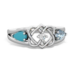 Turquoise Hearts Intertwined 14K White Gold ring R5880