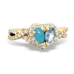 Turquoise Diamond Twist 'One Heart' 14K Yellow Gold ring R2640HRT