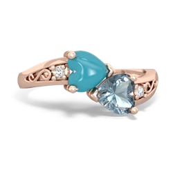 Turquoise Snuggling Hearts 14K Rose Gold ring R2178