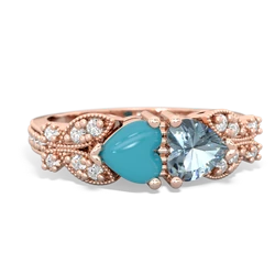 Turquoise Diamond Butterflies 14K Rose Gold ring R5601