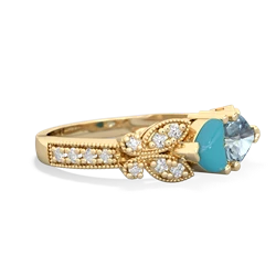 Turquoise Diamond Butterflies 14K Yellow Gold ring R5601