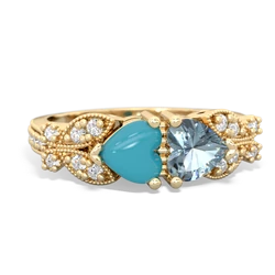 Turquoise Diamond Butterflies 14K Yellow Gold ring R5601