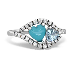 Turquoise Mother And Child 14K White Gold ring R3010