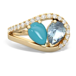 Turquoise Nestled Heart Keepsake 14K Yellow Gold ring R5650