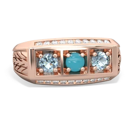 Turquoise Three Stone Tire Tread Men's 14K Rose Gold ring R0520