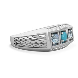 Turquoise Three Stone Tire Tread Men's 14K White Gold ring R0520