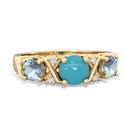 Turquoise Hugs And Kisses 14K Yellow Gold ring R5016