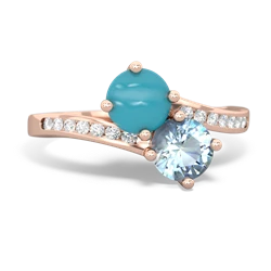 Turquoise Channel Set Two Stone 14K Rose Gold ring R5303