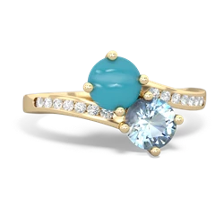 Turquoise Channel Set Two Stone 14K Yellow Gold ring R5303