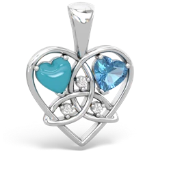 Turquoise Celtic Trinity Heart 14K White Gold pendant P5331