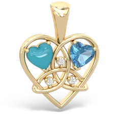 Turquoise Celtic Trinity Heart 14K Yellow Gold pendant P5331