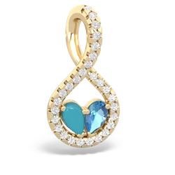 Turquoise Pave Twist 'One Heart' 14K Yellow Gold pendant P5360