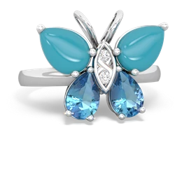 Turquoise Butterfly 14K White Gold ring R2215