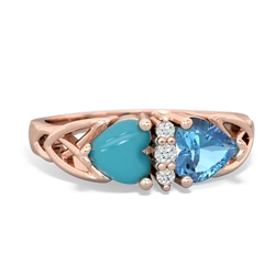 Turquoise Celtic Knot Double Heart 14K Rose Gold ring R5040