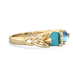 Turquoise Celtic Knot Double Heart 14K Yellow Gold ring R5040