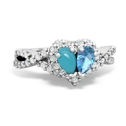 Turquoise Diamond Twist 'One Heart' 14K White Gold ring R2640HRT