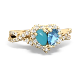 Turquoise Diamond Twist 'One Heart' 14K Yellow Gold ring R2640HRT