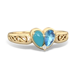 Turquoise Filligree 'One Heart' 14K Yellow Gold ring R5070