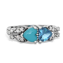 Turquoise Diamond Butterflies 14K White Gold ring R5601