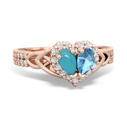 Turquoise Celtic Knot Two Hearts As One 14K Rose Gold ring R2644HRT