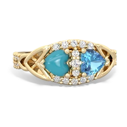 Turquoise Sparkling Celtic Knot 14K Yellow Gold ring R2645