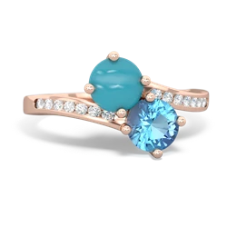 Turquoise Channel Set Two Stone 14K Rose Gold ring R5303