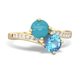 Turquoise Channel Set Two Stone 14K Yellow Gold ring R5303