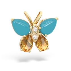 Turquoise Butterfly 14K Yellow Gold pendant P2215