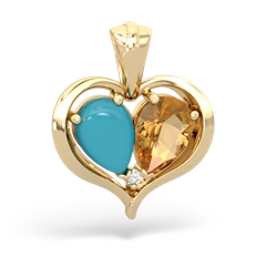 Turquoise Two Become One 14K Yellow Gold pendant P5330