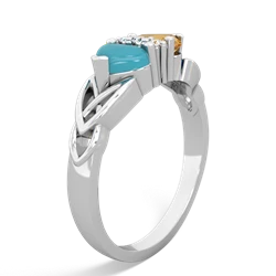 Turquoise Celtic Knot Double Heart 14K White Gold ring R5040