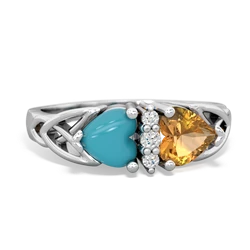 Turquoise Celtic Knot Double Heart 14K White Gold ring R5040