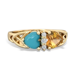 Turquoise Celtic Knot Double Heart 14K Yellow Gold ring R5040