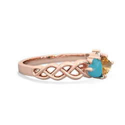 Turquoise Heart To Heart Braid 14K Rose Gold ring R5870